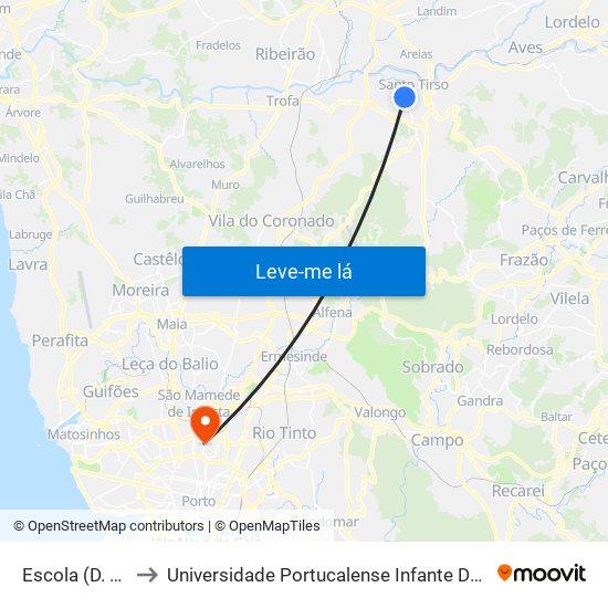 Escola (D. Dinis) to Universidade Portucalense Infante Dom Henrique map