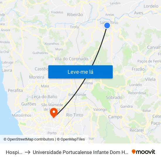 Hospital to Universidade Portucalense Infante Dom Henrique map