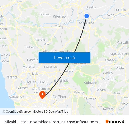 Silvalde 2 to Universidade Portucalense Infante Dom Henrique map