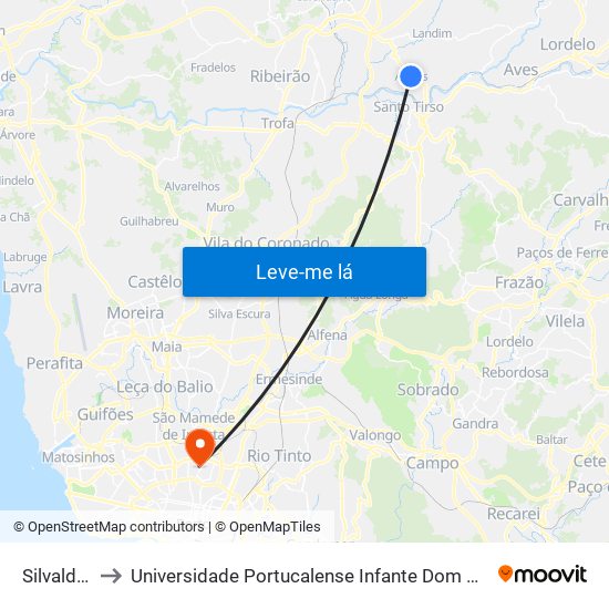 Silvalde 1 to Universidade Portucalense Infante Dom Henrique map