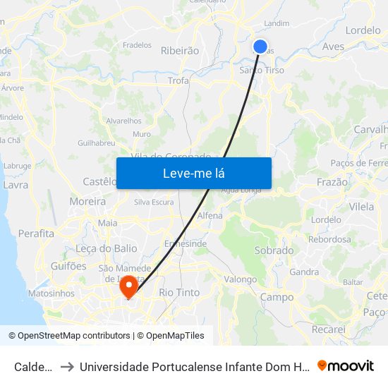 Caldelas to Universidade Portucalense Infante Dom Henrique map