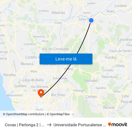 Covas | Perlonga 2 | Casa de Repouso to Universidade Portucalense Infante Dom Henrique map