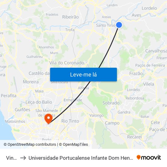 Vinha to Universidade Portucalense Infante Dom Henrique map