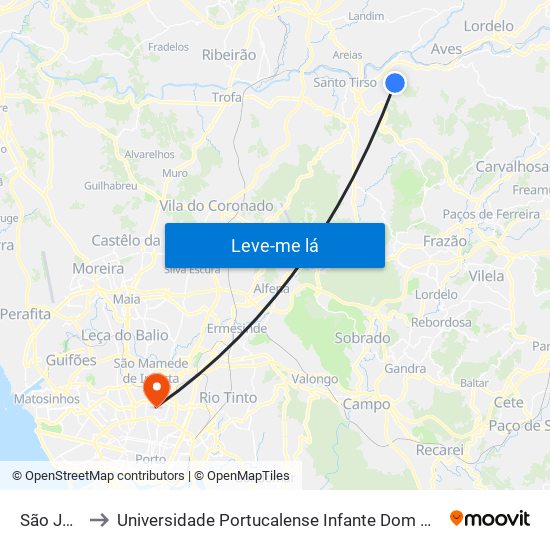 São João to Universidade Portucalense Infante Dom Henrique map