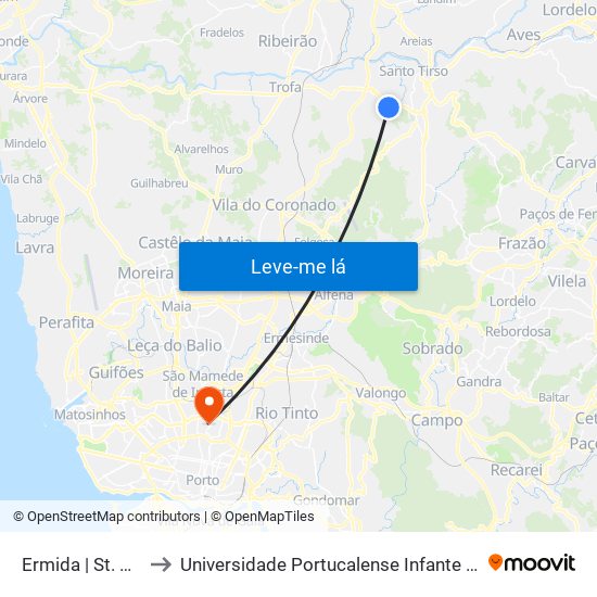 Ermida | St. André 1 to Universidade Portucalense Infante Dom Henrique map
