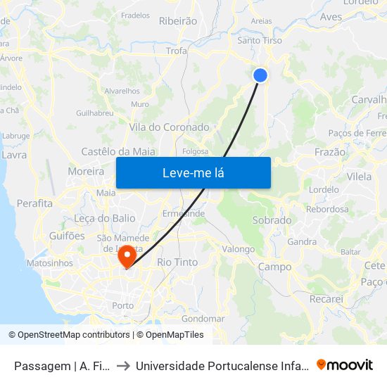 Passagem | A. Figueiredo 1 to Universidade Portucalense Infante Dom Henrique map