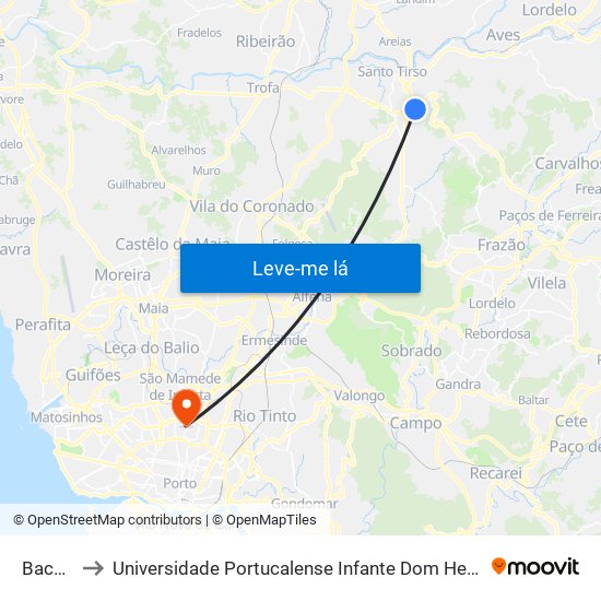 Bacelo to Universidade Portucalense Infante Dom Henrique map