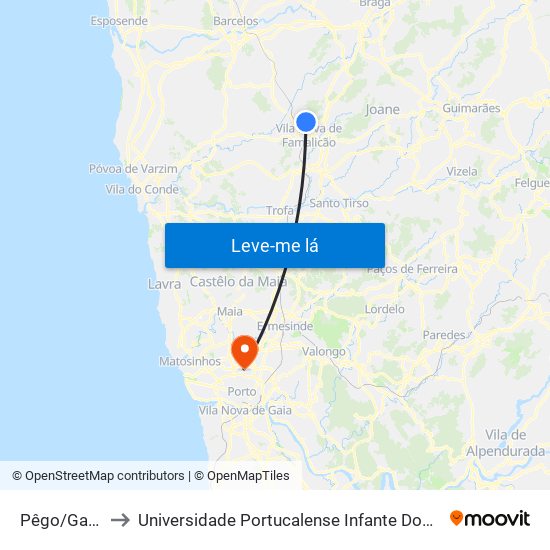 Pêgo/Gandra to Universidade Portucalense Infante Dom Henrique map