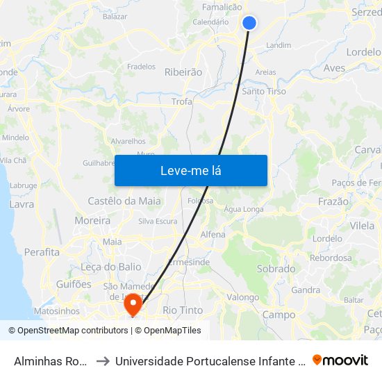 Alminhas Roubadas to Universidade Portucalense Infante Dom Henrique map