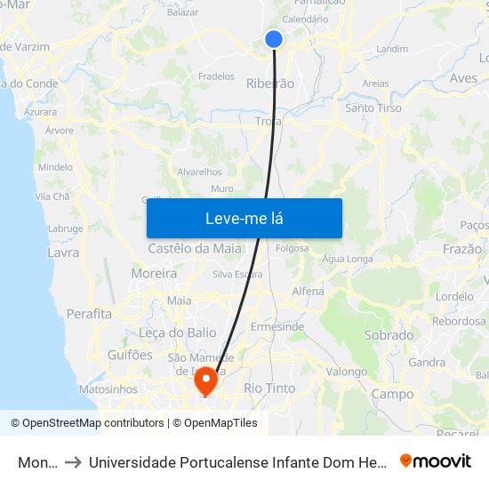 Monte to Universidade Portucalense Infante Dom Henrique map