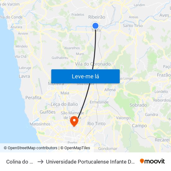 Colina do Ave II to Universidade Portucalense Infante Dom Henrique map