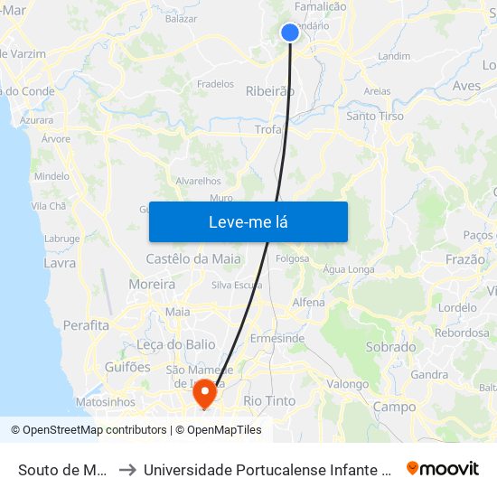 Souto de Macieira to Universidade Portucalense Infante Dom Henrique map