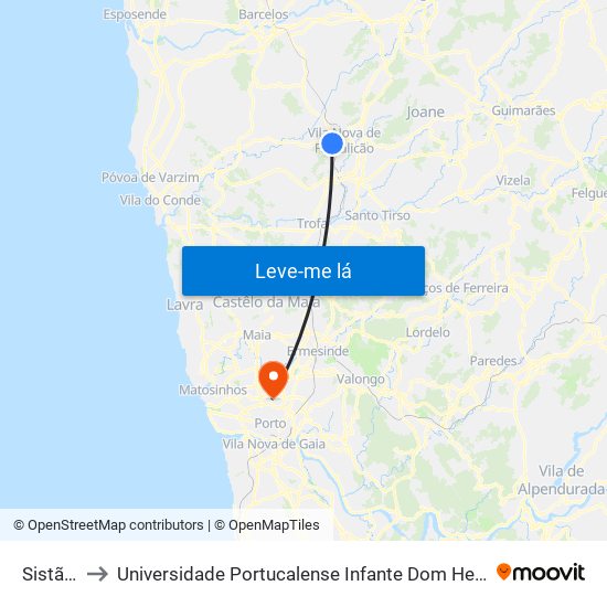 Sistães to Universidade Portucalense Infante Dom Henrique map
