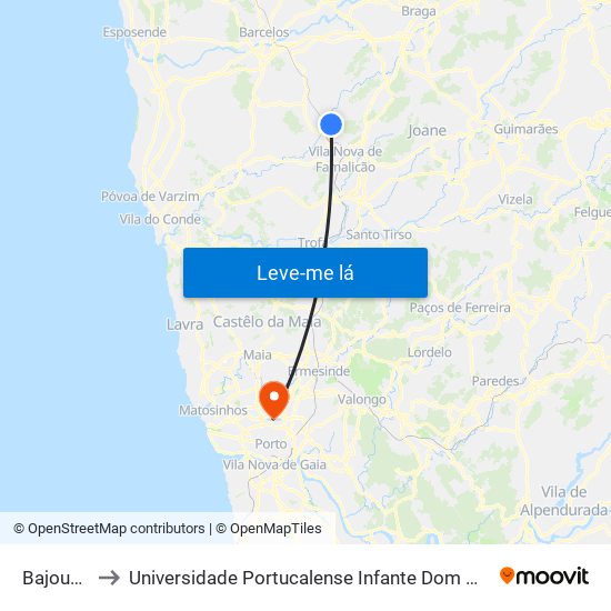 Bajoucas to Universidade Portucalense Infante Dom Henrique map