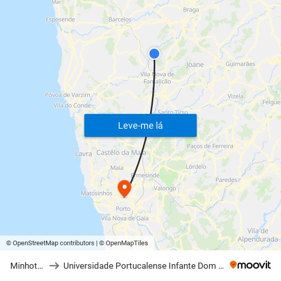 Minhoteira to Universidade Portucalense Infante Dom Henrique map