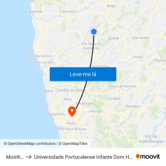 Moinhos to Universidade Portucalense Infante Dom Henrique map