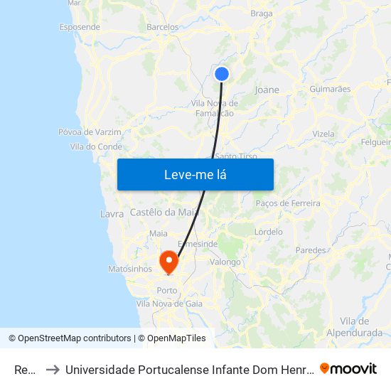 Rego to Universidade Portucalense Infante Dom Henrique map