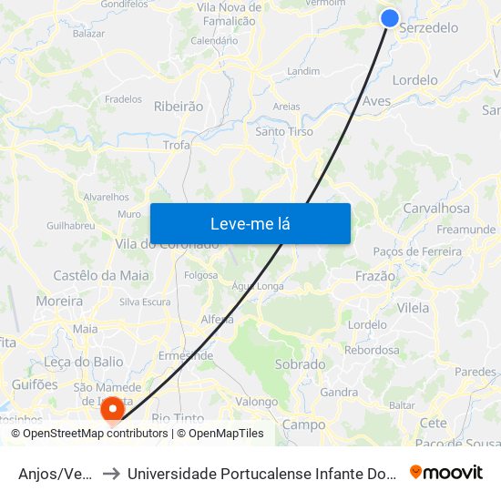 Anjos/Verdes to Universidade Portucalense Infante Dom Henrique map