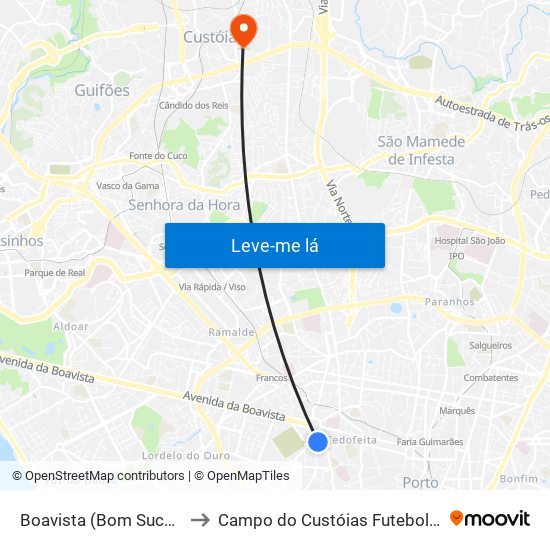 Boavista (Bom Sucesso) to Campo do Custóias Futebol Clube map