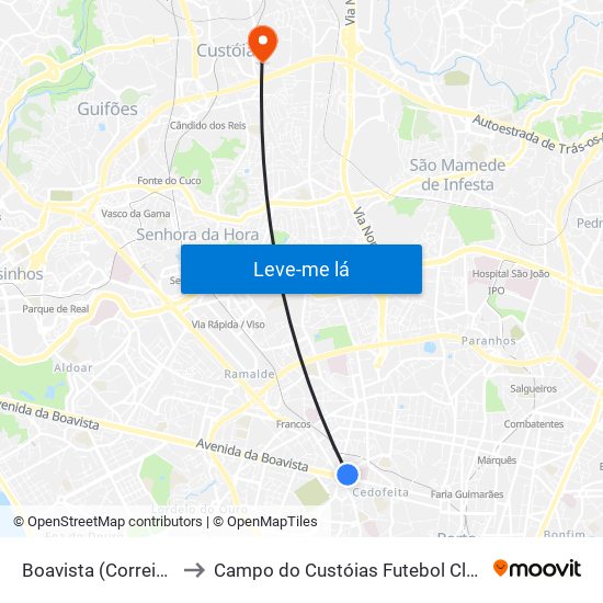 Boavista (Correios) to Campo do Custóias Futebol Clube map