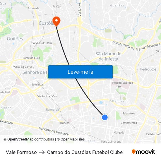 Vale Formoso to Campo do Custóias Futebol Clube map