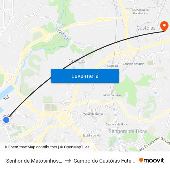 Senhor de Matosinhos (Metro) to Campo do Custóias Futebol Clube map