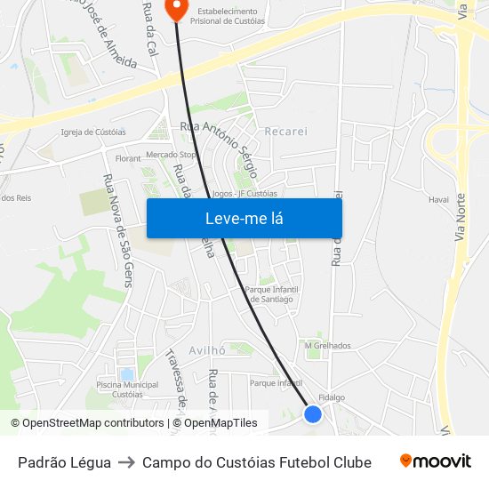 Padrão Légua to Campo do Custóias Futebol Clube map