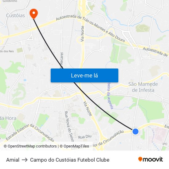Amial to Campo do Custóias Futebol Clube map