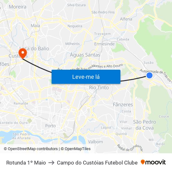 Rotunda 1º Maio to Campo do Custóias Futebol Clube map