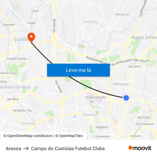 Areosa to Campo do Custóias Futebol Clube map