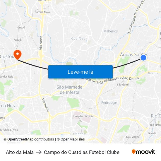 Alto da Maia to Campo do Custóias Futebol Clube map