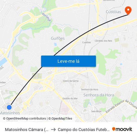 Matosinhos Câmara (Matc1) to Campo do Custóias Futebol Clube map