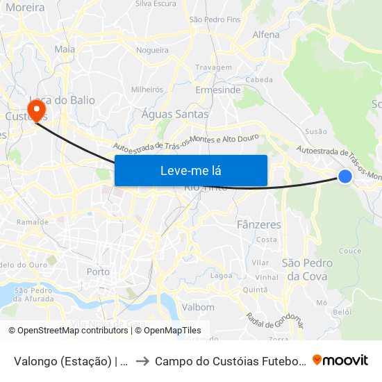 Valongo (Estação) | Presa to Campo do Custóias Futebol Clube map