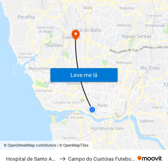 Hospital de Santo António to Campo do Custóias Futebol Clube map