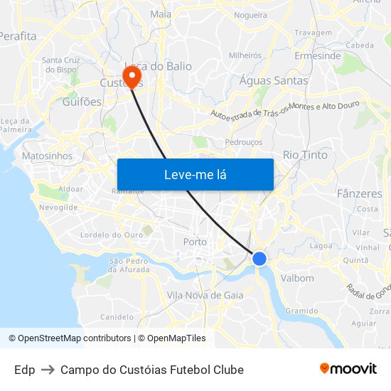 Edp to Campo do Custóias Futebol Clube map