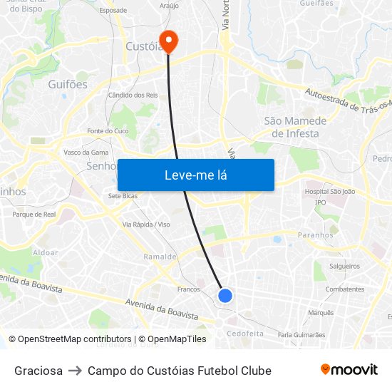 Graciosa to Campo do Custóias Futebol Clube map