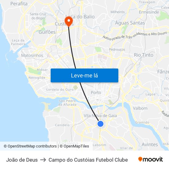 João de Deus to Campo do Custóias Futebol Clube map