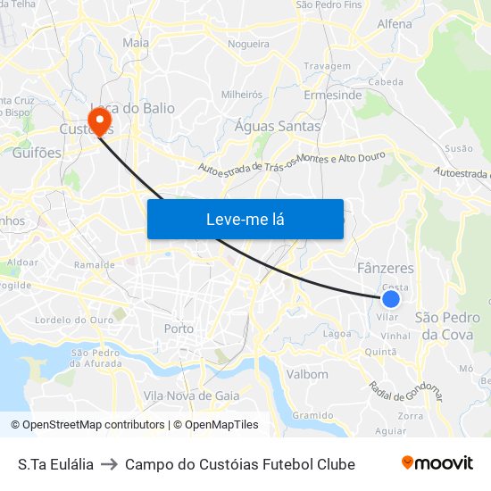 S.Ta Eulália to Campo do Custóias Futebol Clube map