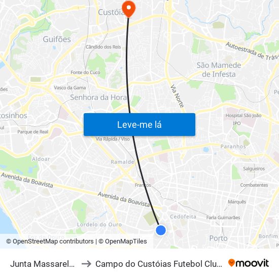 Junta Massarelos to Campo do Custóias Futebol Clube map