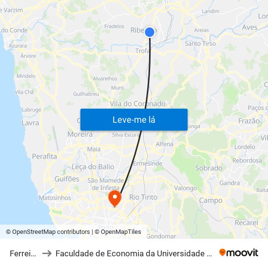 Ferreiros to Faculdade de Economia da Universidade do Porto map