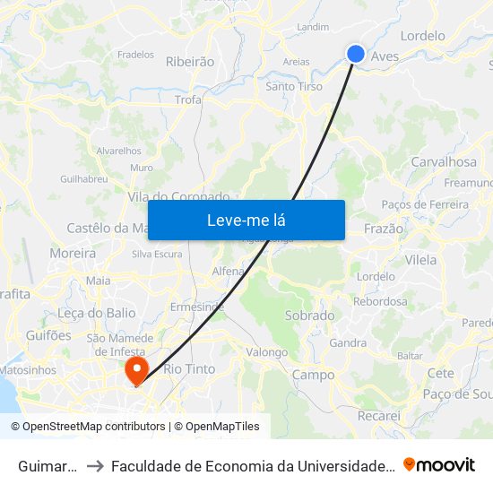 Guimarães to Faculdade de Economia da Universidade do Porto map