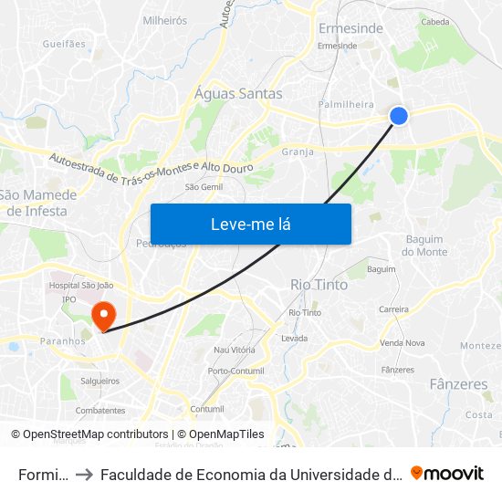 Formiga to Faculdade de Economia da Universidade do Porto map