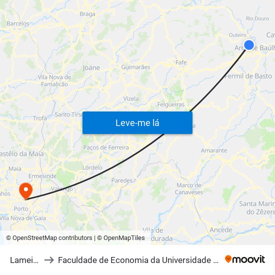 Lameiros to Faculdade de Economia da Universidade do Porto map