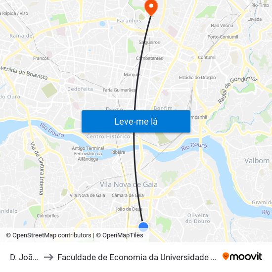 D. João II to Faculdade de Economia da Universidade do Porto map