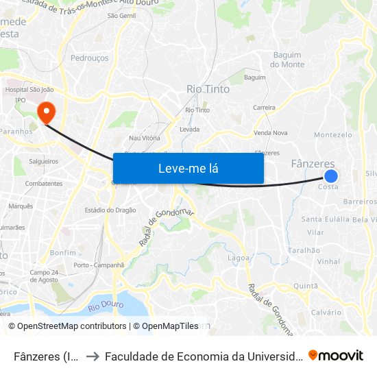 Fânzeres (Igreja) to Faculdade de Economia da Universidade do Porto map