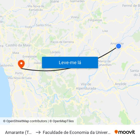 Terminal Rodoviário Amarante to Faculdade de Economia da Universidade do Porto map