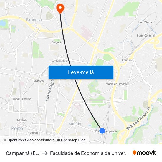 Campanhã (Estação) to Faculdade de Economia da Universidade do Porto map
