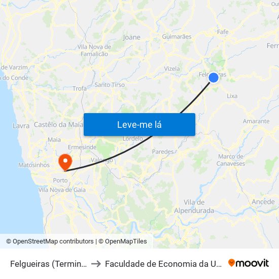 Felgueiras (Terminal Rodoviário) to Faculdade de Economia da Universidade do Porto map