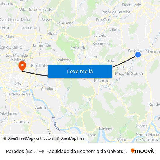 Paredes (Estação) to Faculdade de Economia da Universidade do Porto map