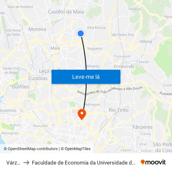 Várzea to Faculdade de Economia da Universidade do Porto map